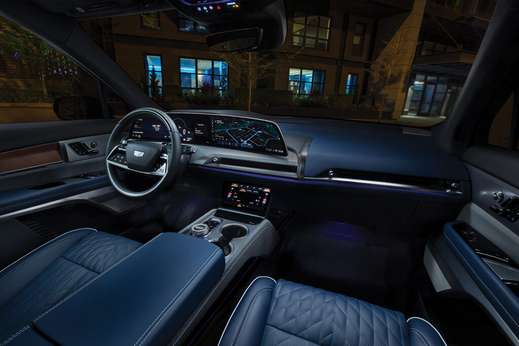 Ambient lighting detail on the door panel of the 2026 Cadillac VISTIQ Premium Luxury.