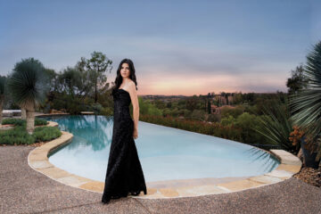 Gown, Finnia Fine Clothing, Flower Hill Promenade, shot on location at The Bridges in Rancho Santa Fe
