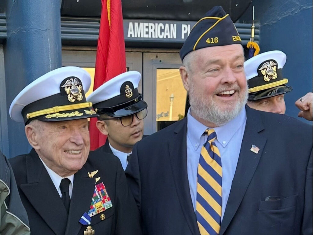 Steve Lewandowski (right) with Royce Williams in 2023 after Williams received the Navy Cross during a ceremony at the Air & Space Museum in San Diego's Balboa Park