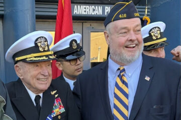Steve Lewandowski (right) with Royce Williams in 2023 after Williams received the Navy Cross during a ceremony at the Air & Space Museum in San Diego's Balboa Park