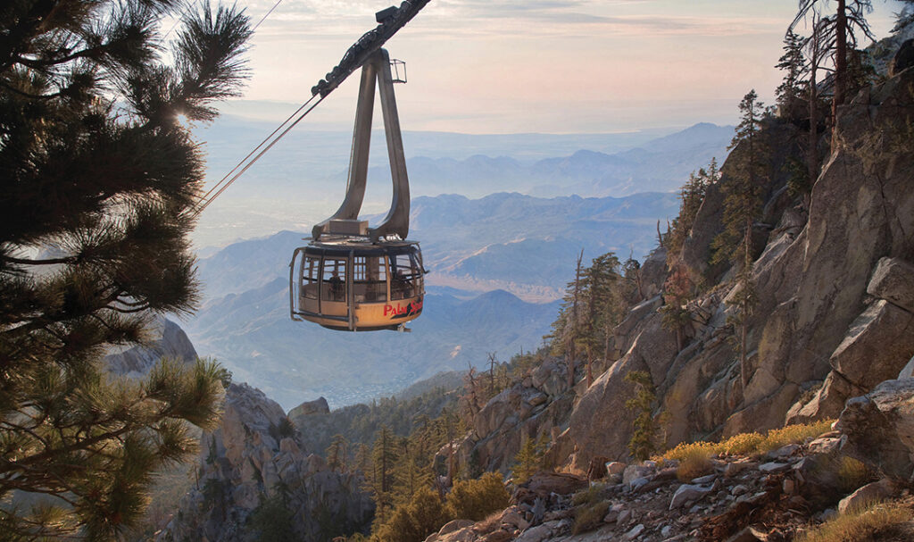 The Palm Springs Aerial Tramway travels over 2.5 miles along breathtaking cliffs