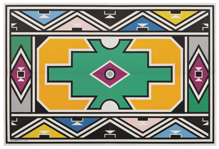 "Ndebele Abstract," 2017, Esther Mahlangu from The Dean Collection, courtesy of Swizz Beatz and Alicia Keys, photo by Glenn Steigelman