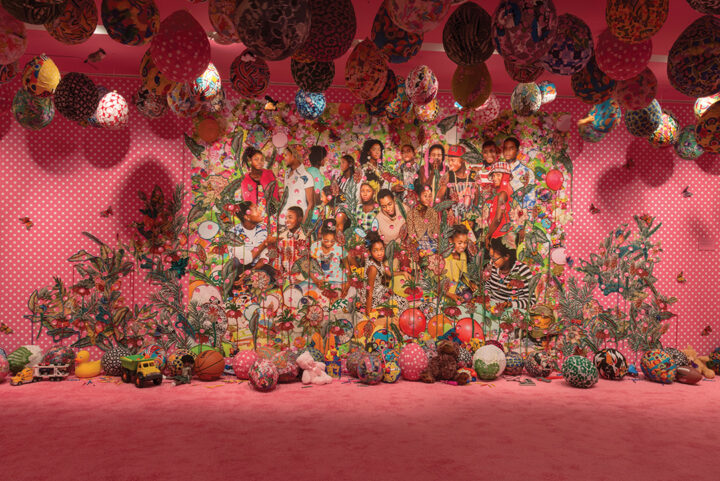 " …they were just hanging out…you know…talking about…(…when they grow up…)," 2016, Ebony G. Patterson, from the Dean Collection, courtesy of Swizz Beatz and Alicia Keys, the artist, Monique Meloche Gallery, and the Studio Museum in Harlem, photo by Adam Reich