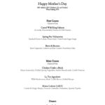 Mother's Day Dinner Menu at A.R. Valentien