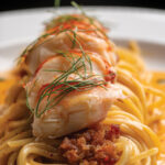 Lilian’s Maine Lobster Spaghetti: Nueske Bacon Lardon, Dashi Cognac Cream, Chive