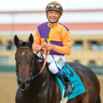 Jockey Mike Smith guides Tamara to the winner's circle after their victory in the Grade I, $300,000 Del Mar Debutante, Saturday, September 9, 2023 at Del Mar Thoroughbred Club, Del Mar CA. © BENOIT PHOTO