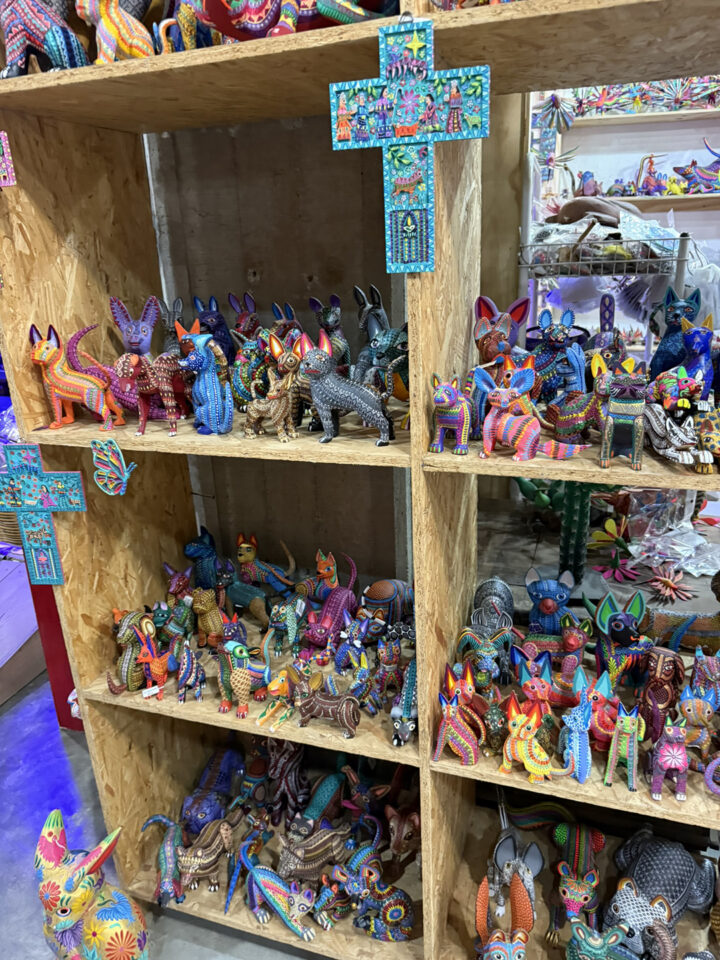 Shelves are lined with thousands of recently completed alebrijes carvings, ready to bring home as souvenirs unique to the Oaxaca