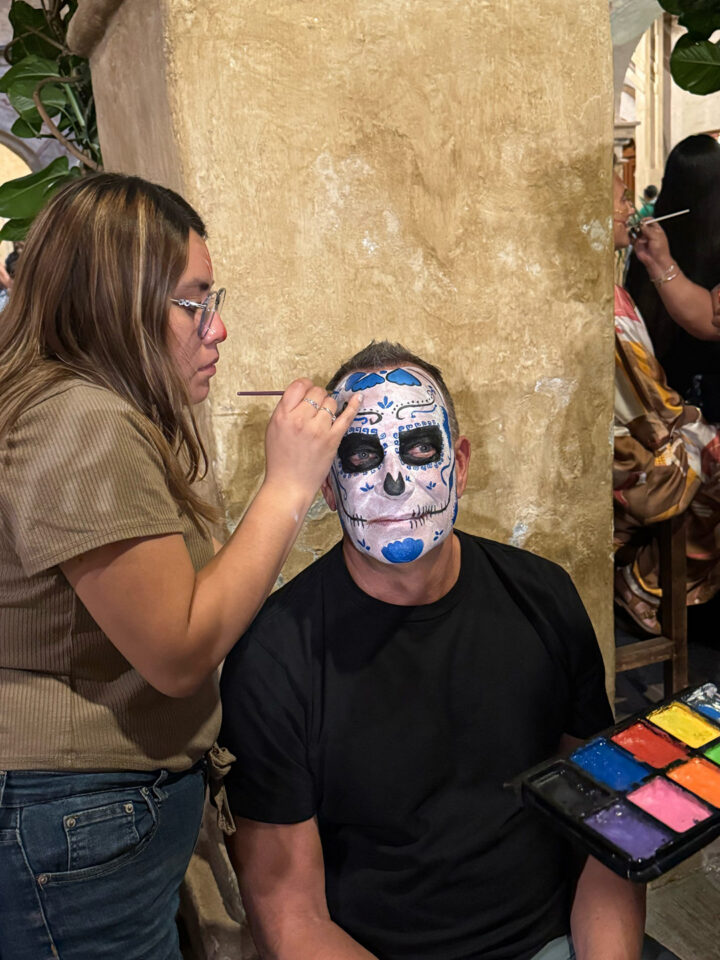 I got into the spirit with calavera face painting, created right in our hotel lobby.