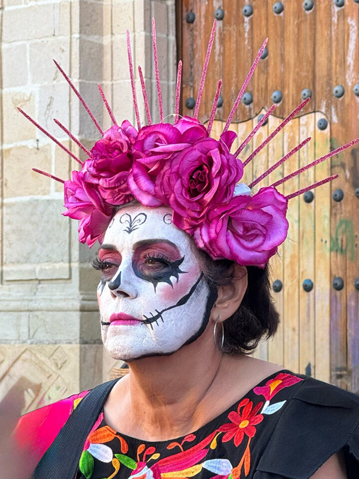 Traditional calavera makeup is a colorful way to honor the traditions of Dia de Los Muertos in Oaxaca