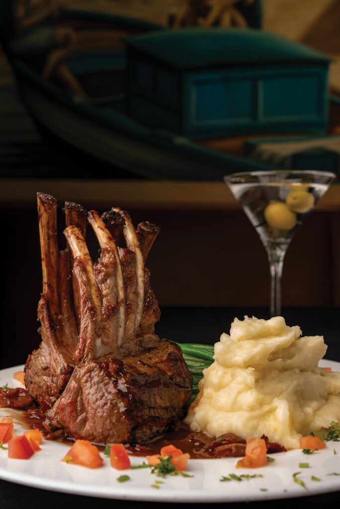 Firenze Trattoria’s Agnello Alla Chianti: rack of lamb served in a chianti, shallot, and pancetta reduction sauce, served with garlic mashed potatoes and vegetables