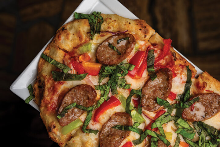 Salciccie Con Peperonata: marinara, house-made italian sausage, bell peppers, onion, mozzarella
