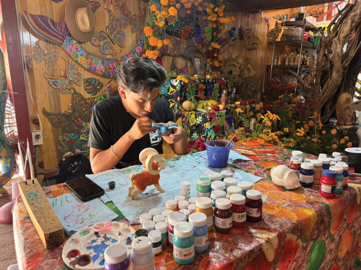 Fanciful creatures called “alibrijes” are hand-carved from wood and vibrantly painted